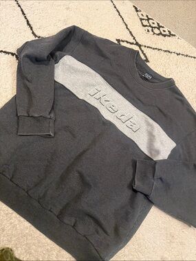 ikeda vintage Men's Charcoal Crewneck Sweatshirt with Gray Chest Stripe